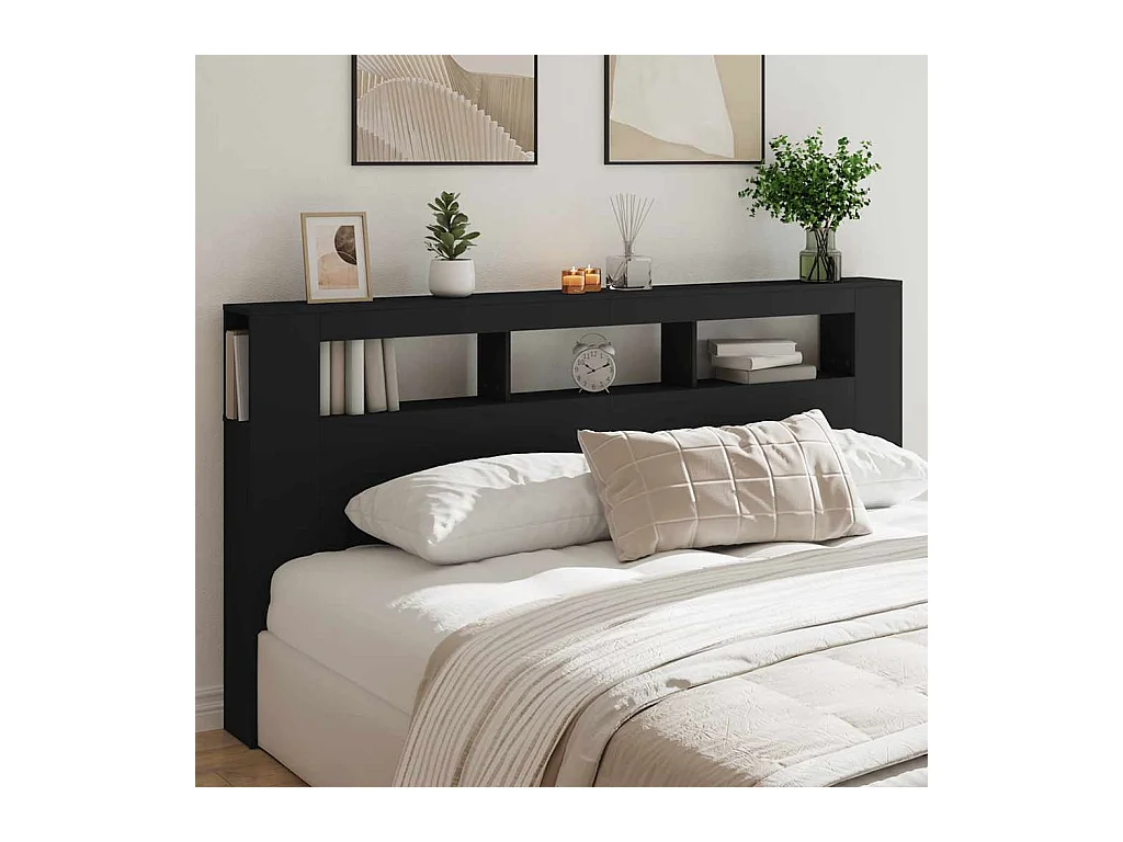 Cabecero LED negro 200x18,5x103,5 cm madera de ingeniería
