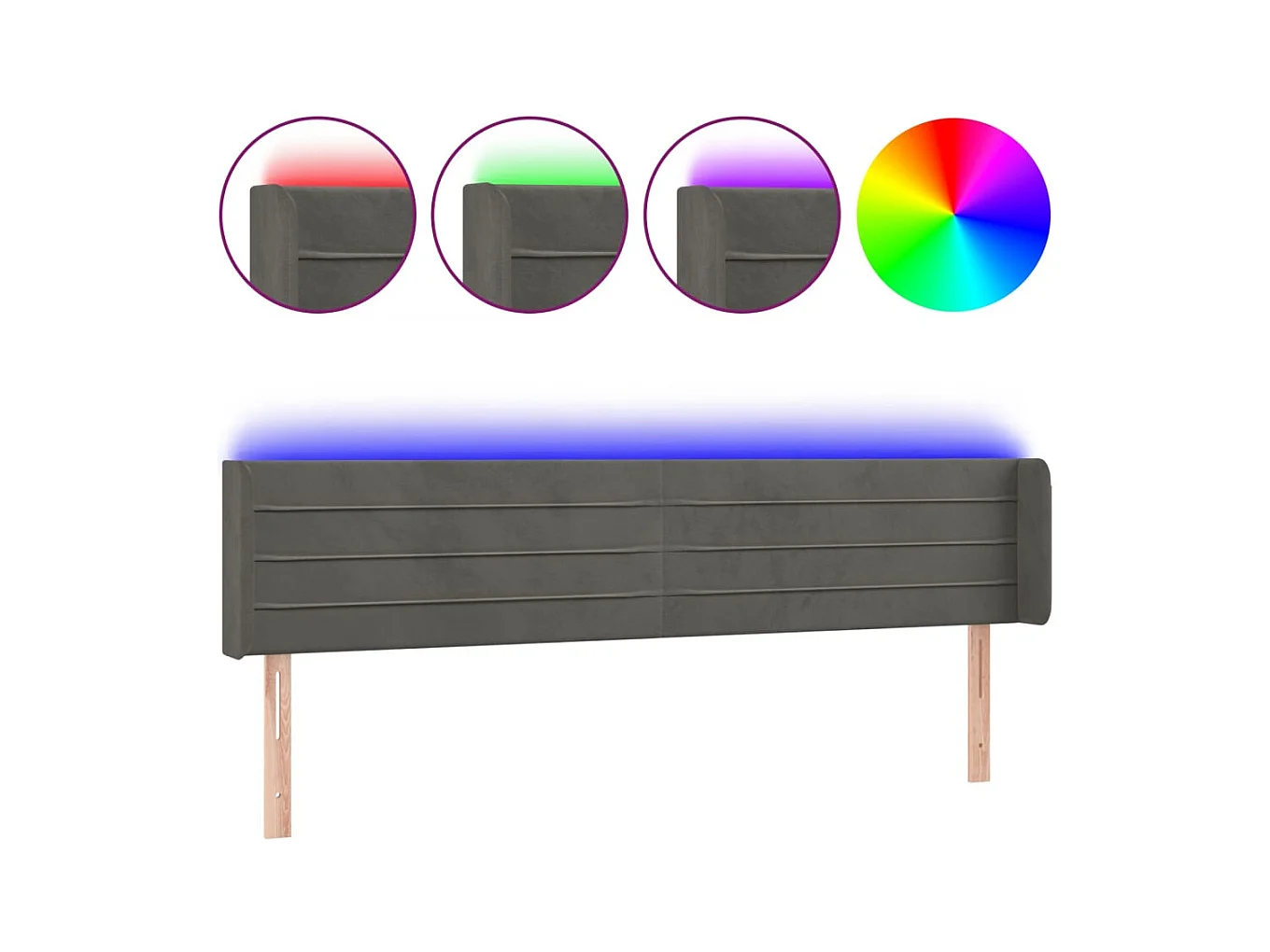 LED Hoofdbord Donkergrijs 183x16x78/88 cm Fluweel