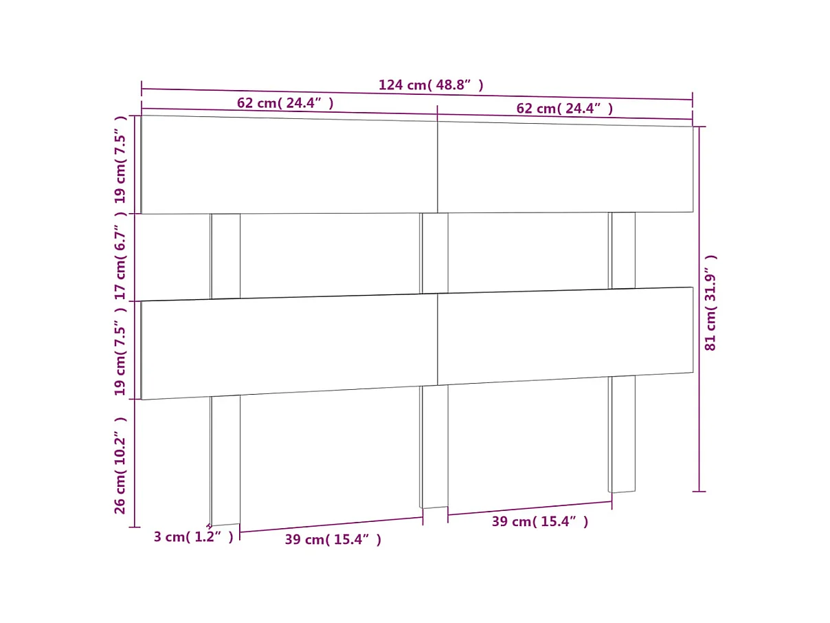 Zwart hoofdbord 124x3x81 cm Massief grenenhout