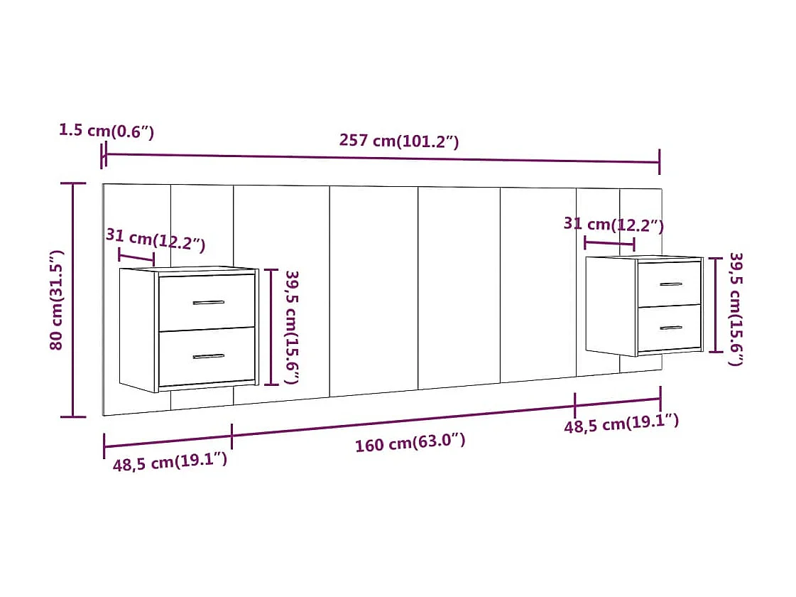 Testiera in legno ingegnerizzato grigio Sonoma con armadietti