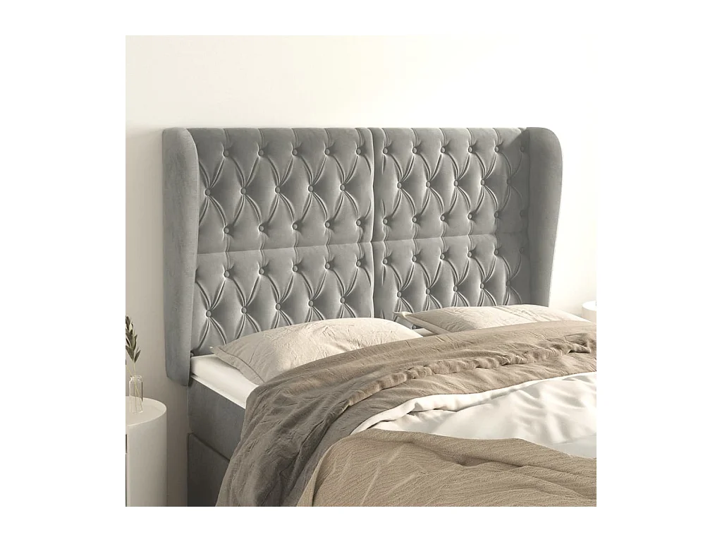 Tête de lit avec oreilles Gris clair 163x23x118/128 cm Velours
