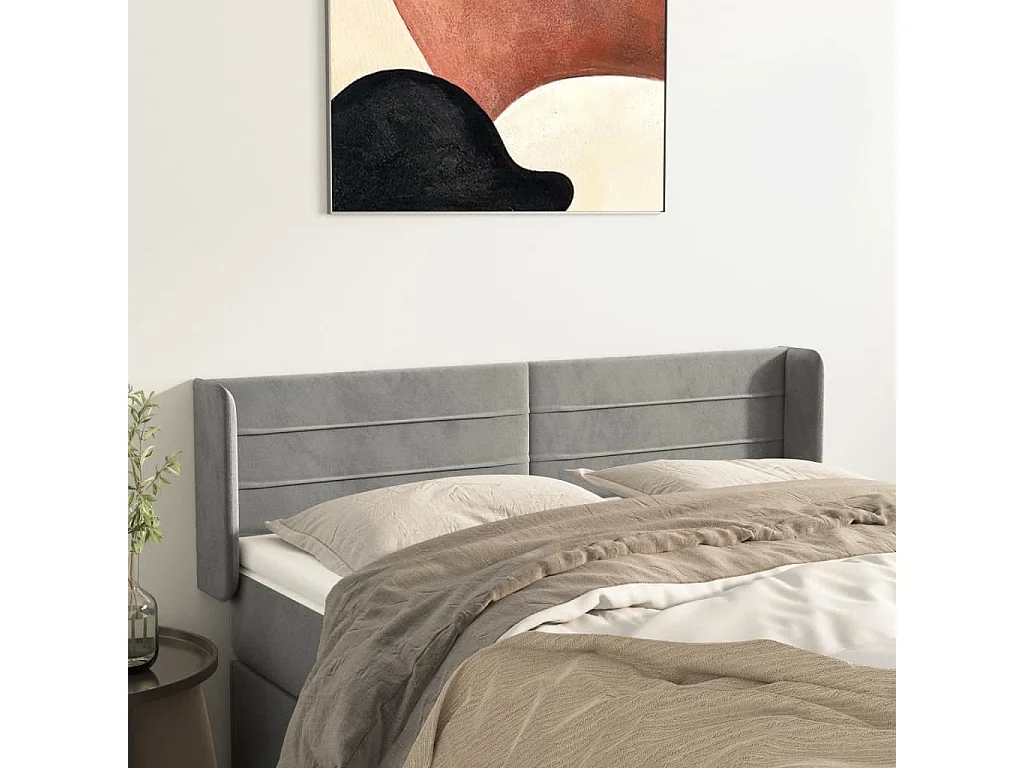 Kopfteil mit Flügeln Hellgrau 147x16x78/88 cm Samt