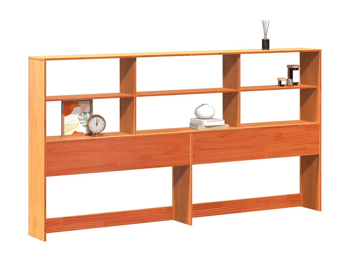 Testiera in cera marrone con contenitore 180 cm in legno massello di pino