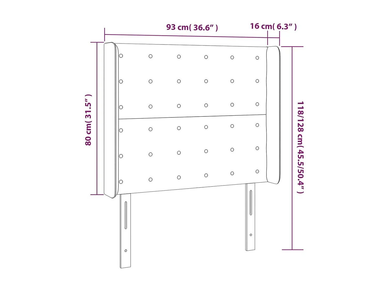 Testiera con ali Nero 93x16x118/128 cm Ecopelle