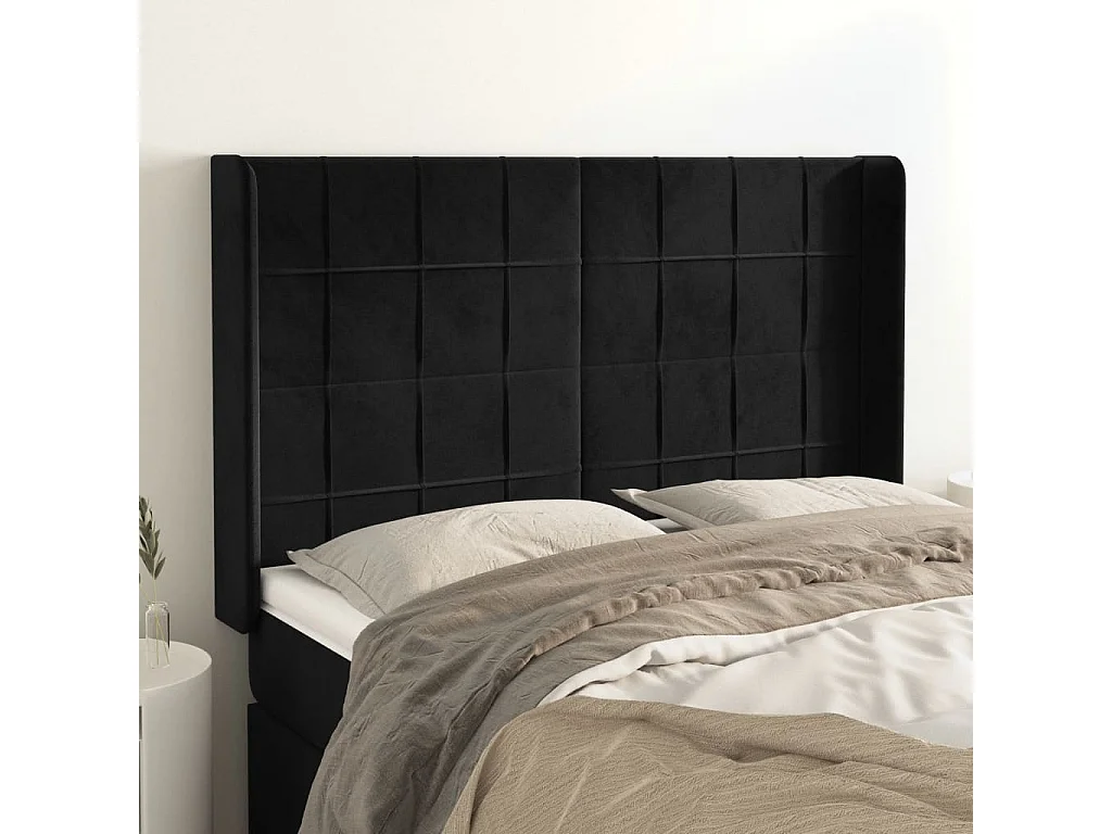 Testiera con ali Nero 147x16x118/128 cm Velluto