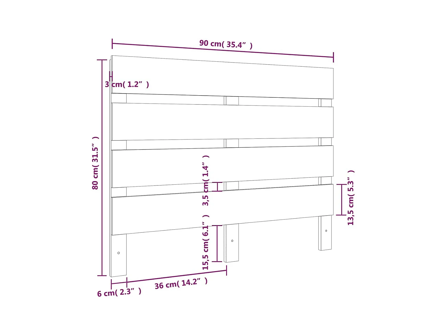 Hoofdbord 90x3x80 cm Massief grenenhout