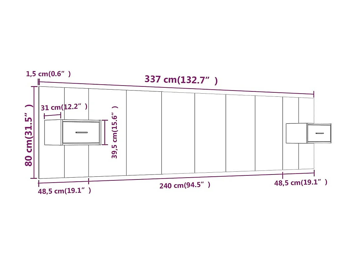 Testiera in legno ingegnerizzato grigio Sonoma con armadietti
