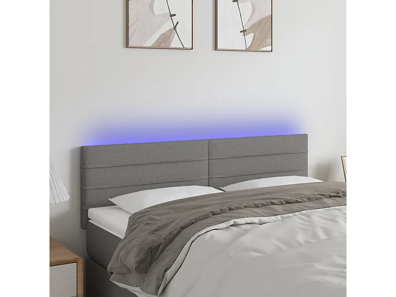 Testiera LED Grigio scuro 144x5x78/88 cm Tessuto