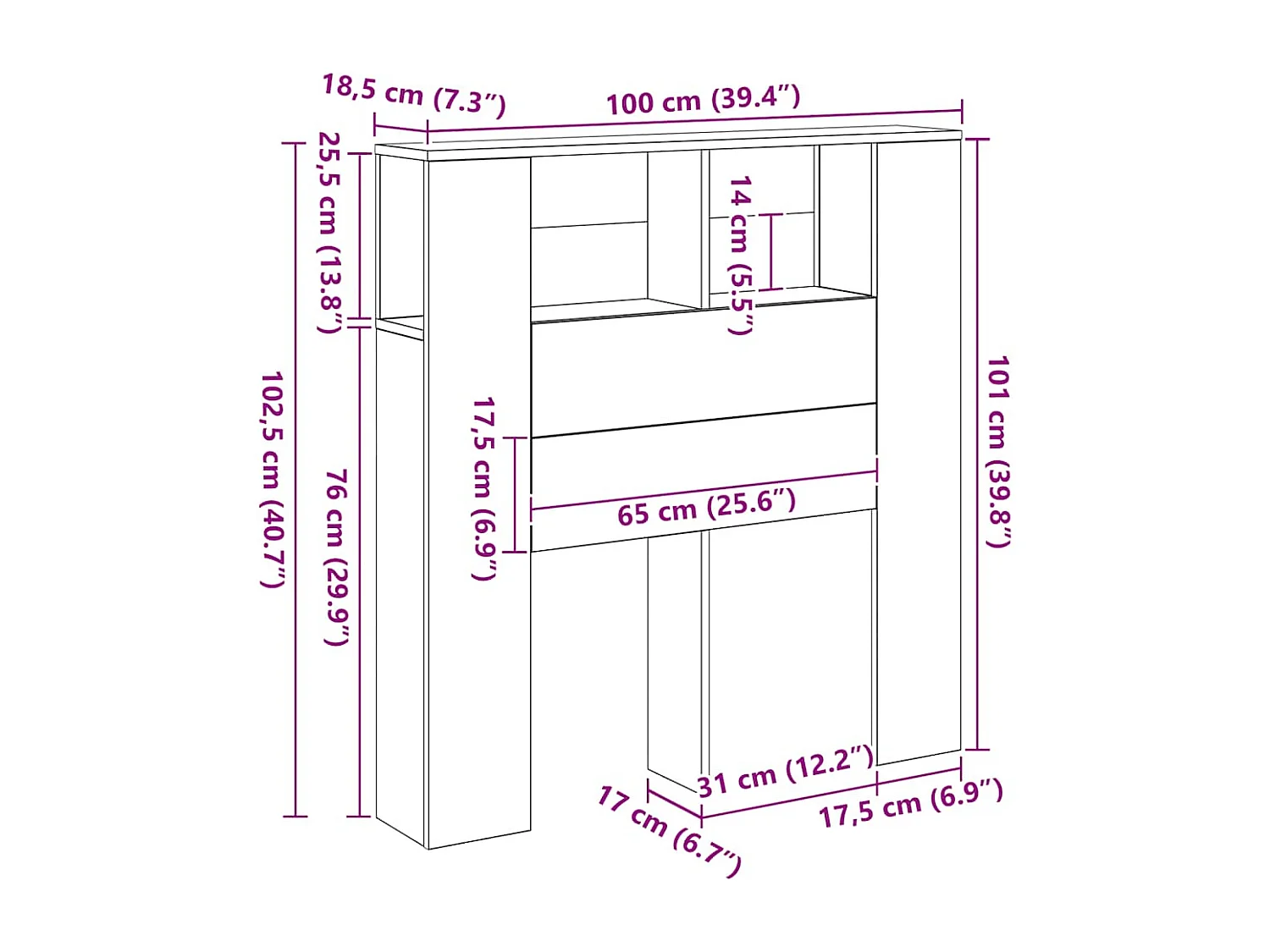 Armoire de tête de lit chêne artisanal 100x18,5x102,5 cm