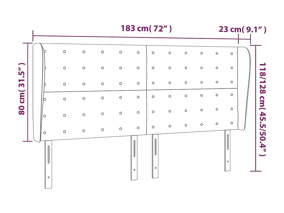 Hoofdbord met vleugels Zwart 183x23x118/128 cm Stof