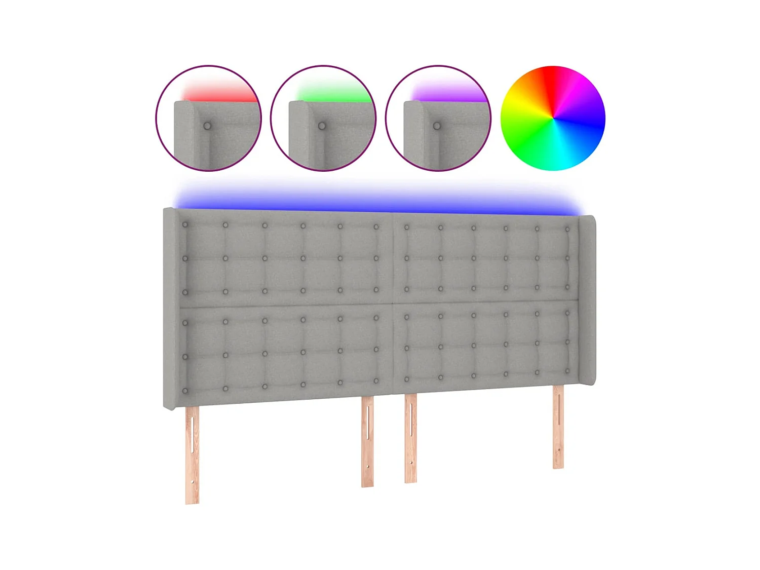 LED hoofdbord Lichtgrijs 203x16x118/128 cm Stof