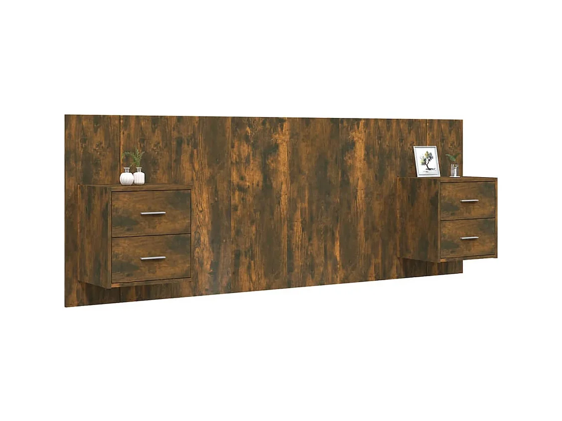 Hoofdbord met kasten Gerookt eikenhout Technisch hout