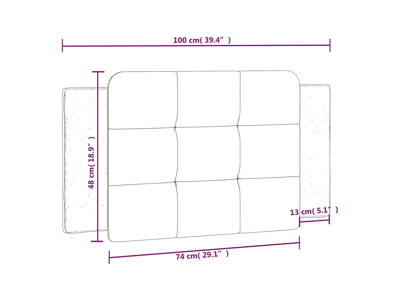 Zwart-wit hoofdbordkussen 100 cm kunstleer