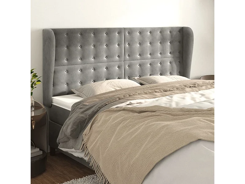 Testiera con ali Grigio chiaro 163x23x118/128 cm Velluto