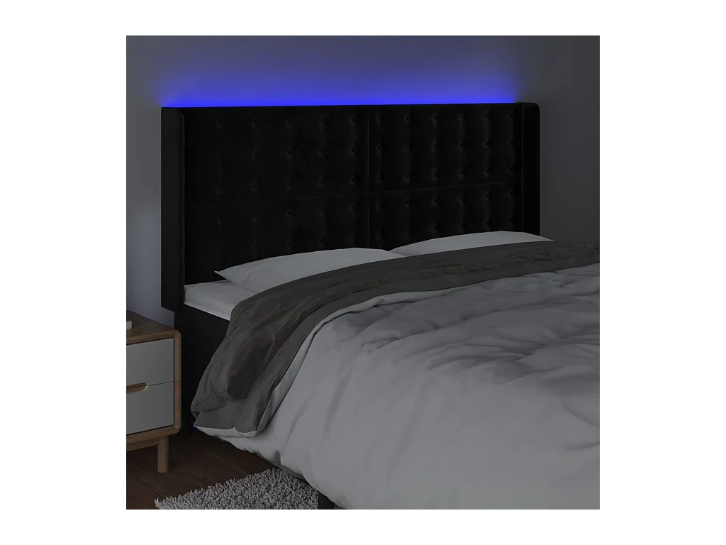 LED Hoofdbord Zwart 163x16x118/128 cm Fluweel