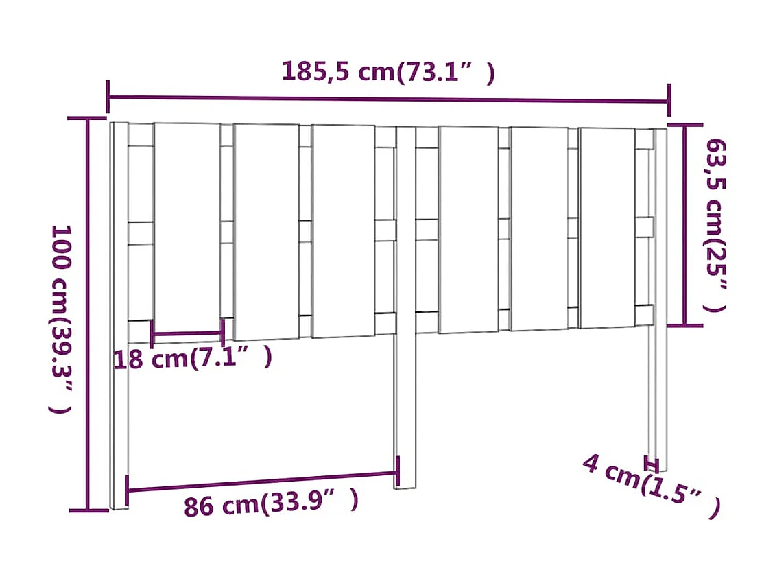 Cabecero blanco 185,5x4x100 cm madera maciza de pino