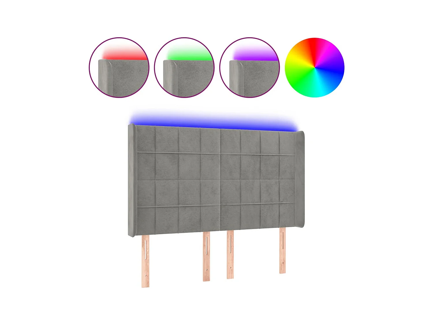 LED Hoofdbord Lichtgrijs 147x16x118/128 cm Fluweel