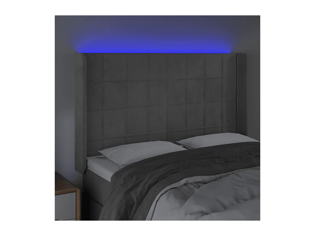 LED Hoofdbord Lichtgrijs 147x16x118/128 cm Fluweel