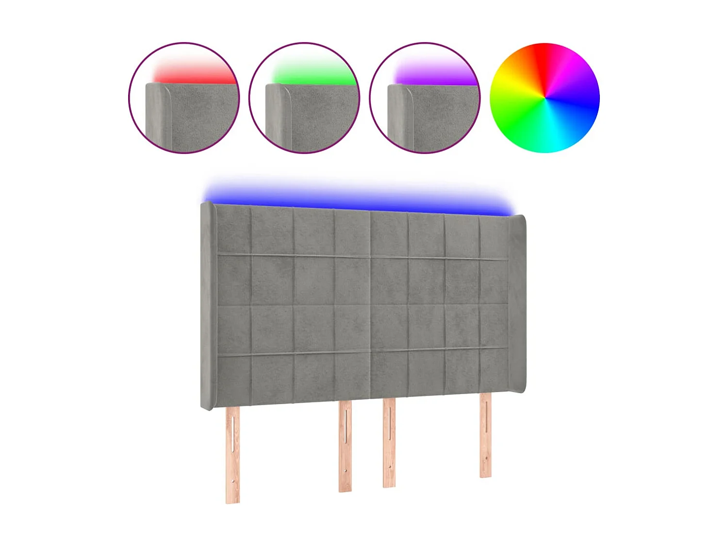 LED-Kopfteil Hellgrau 147x16x118/128 cm Samt