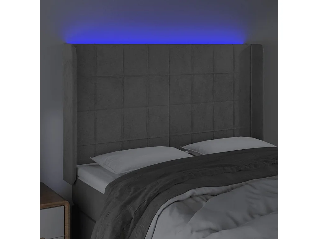 LED-Kopfteil Hellgrau 147x16x118/128 cm Samt