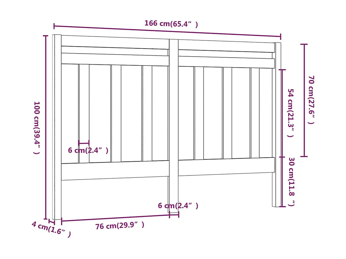 Cabecero 166x4x100 cm Madera maciza de pino
