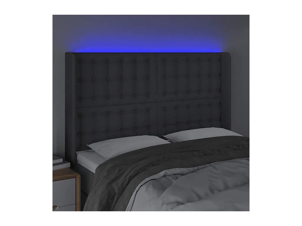 Tête de lit à LED Gris foncé 147x16x118/128 cm Tissu