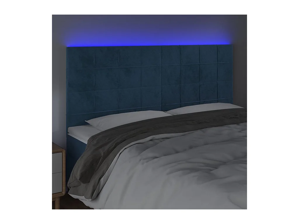 LED Hoofdbord Donkerblauw 200x5x118/128 cm Fluweel