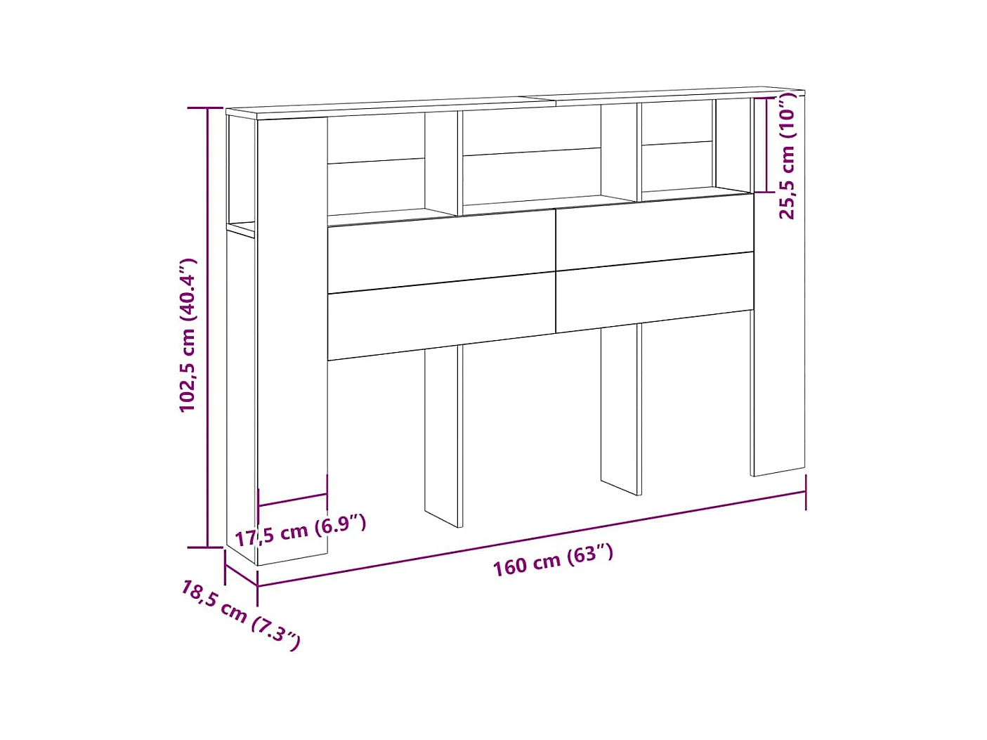Cabinet de Tête de Lit Chêne noir 160 x 19 x 104,5 cm
