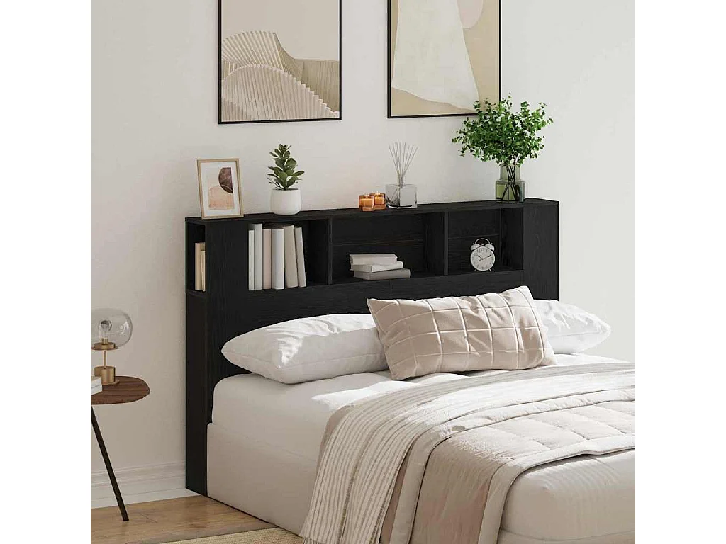 Mobile con testiera in rovere nero 160 x 19 x 104,5 cm