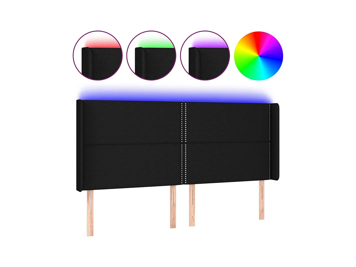 LED hoofdbord Zwart 183x16x118/128 cm Stof