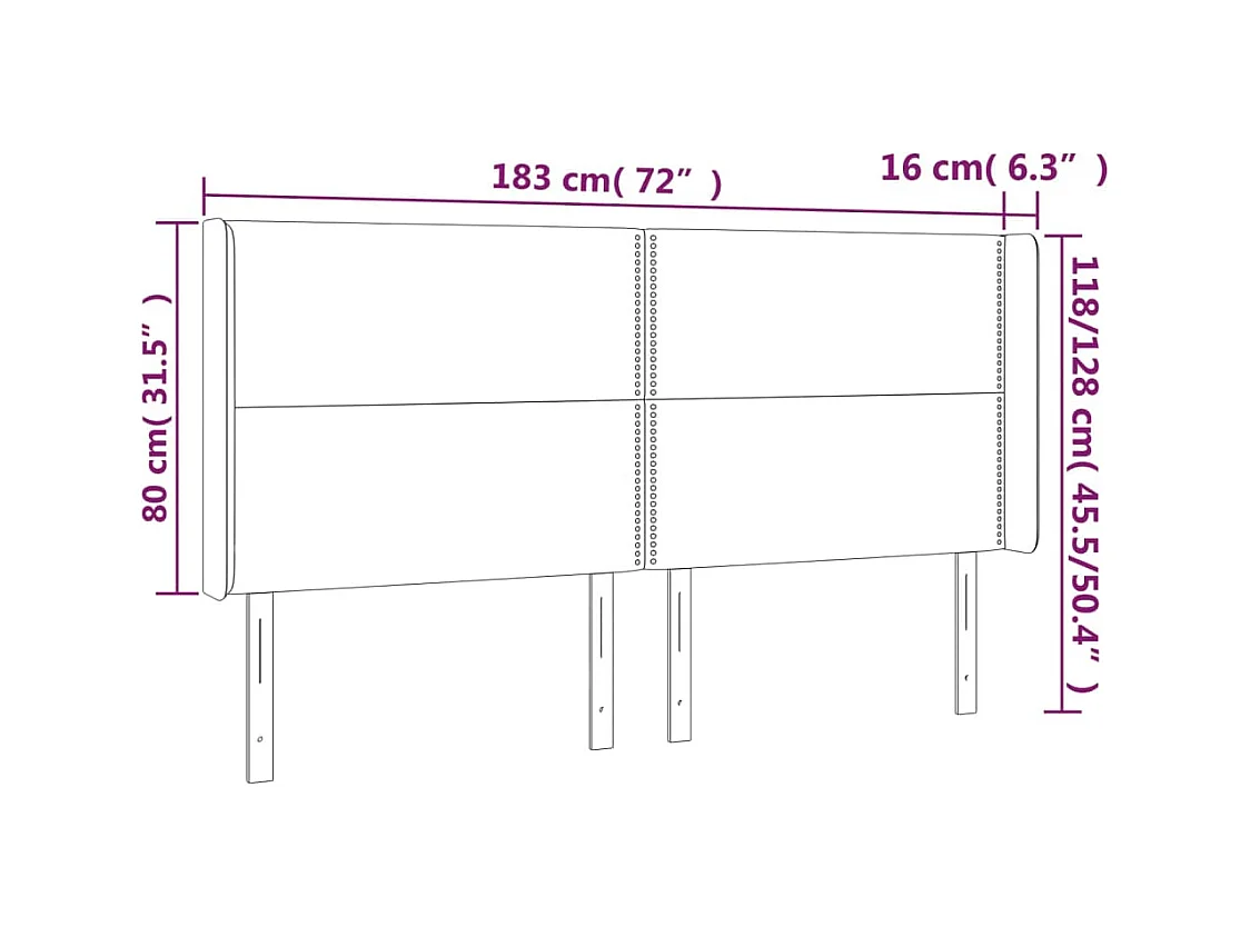 LED hoofdbord Zwart 183x16x118/128 cm Stof