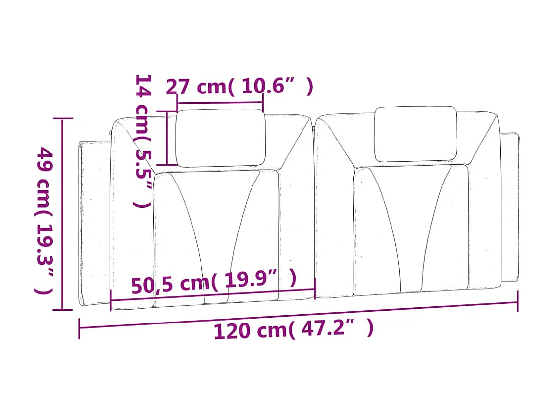 Grijs hoofdbordkussen 120 cm kunstleer