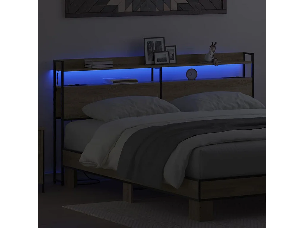 Tête de lit avec étagère Chêne sonoma 200 cm Bois d'ingénierie