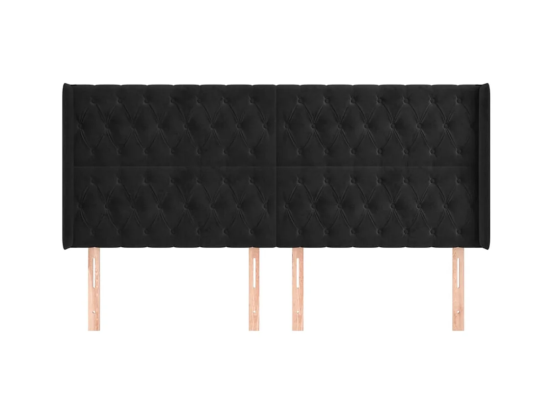 Hoofdbord met vleugels Zwart 183x16x118/128 cm Fluweel