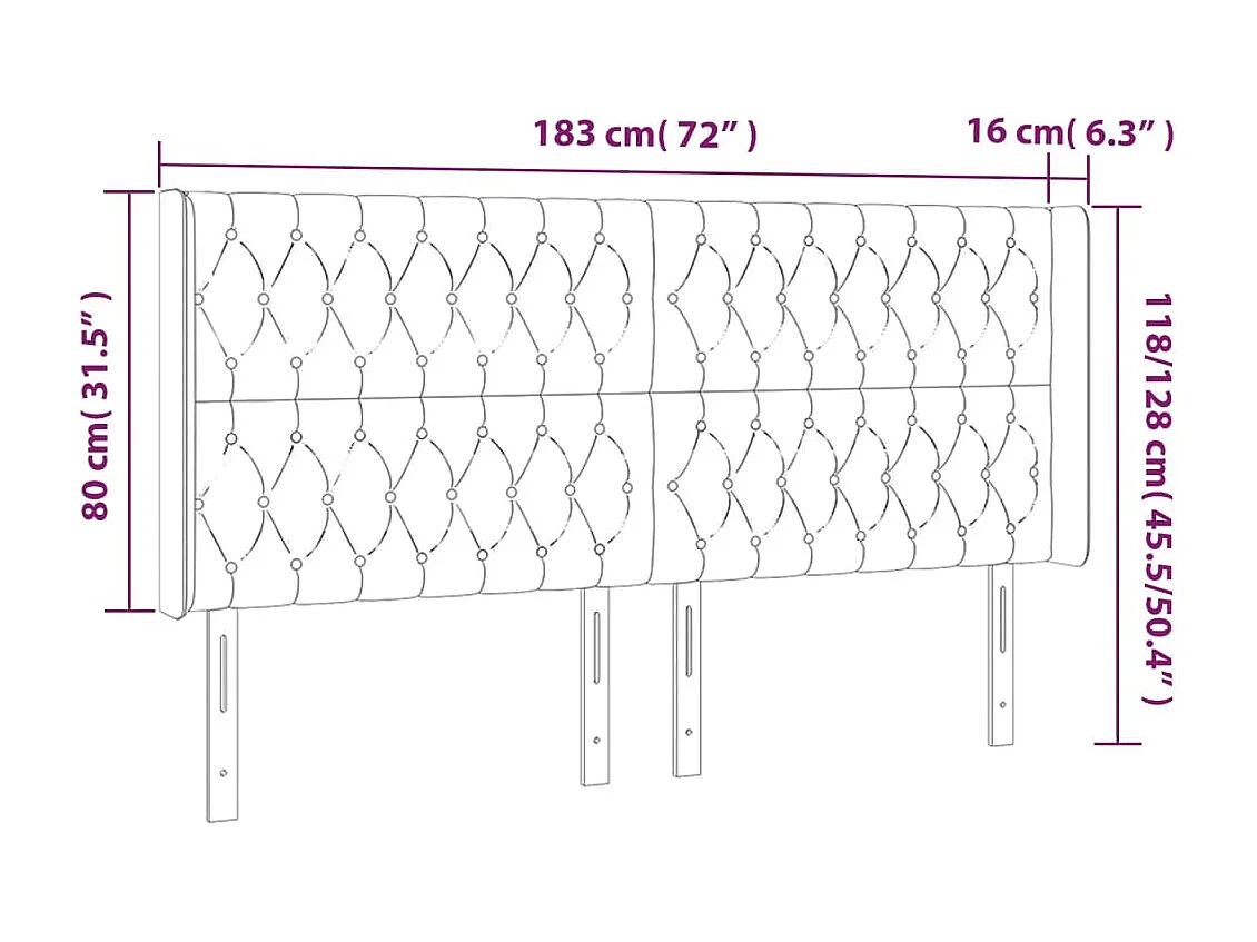 Hoofdbord met vleugels Zwart 183x16x118/128 cm Fluweel