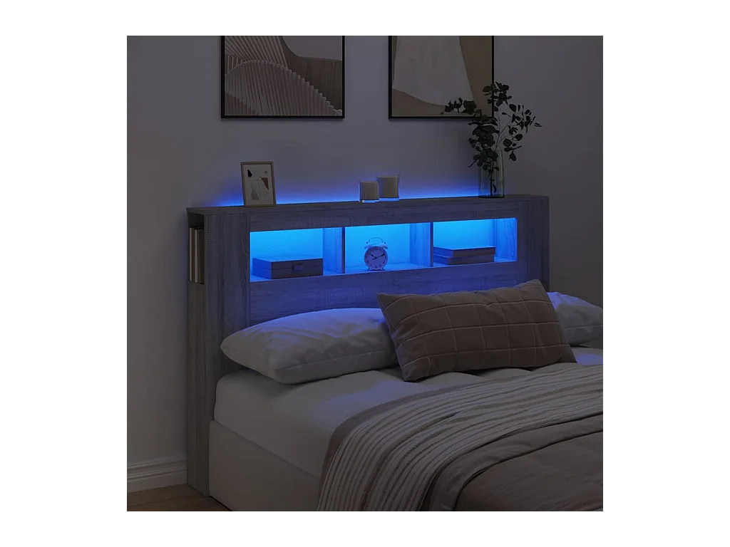 Sonoma grijs LED hoofdbord 160x18,5x103,5 cm bewerkt hout