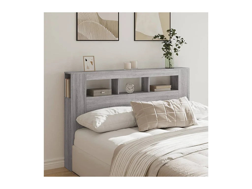 Sonoma grijs LED hoofdbord 160x18,5x103,5 cm bewerkt hout