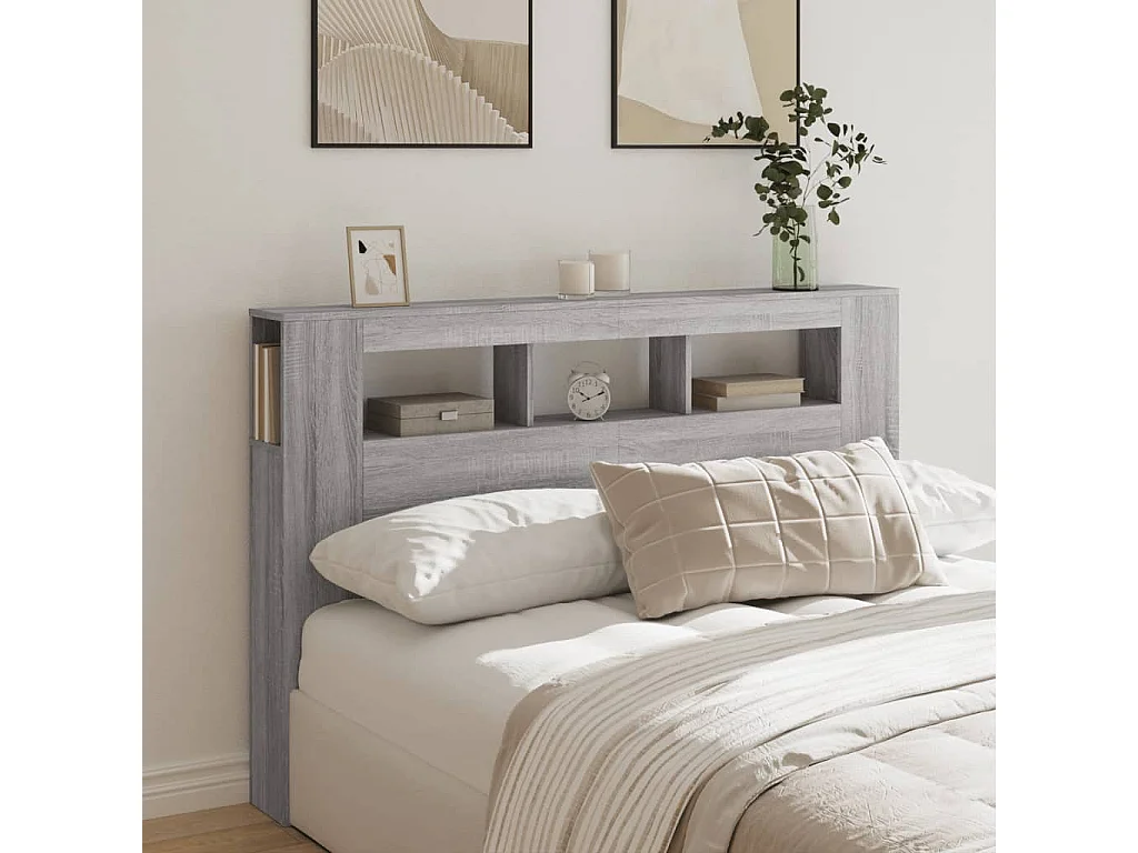 Cabecero LED Sonoma gris 160x18,5x103,5 cm madera de ingeniería