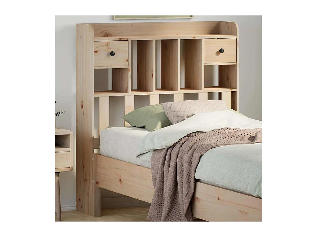 Testiera in legno massello di pino da 90 cm con contenitore