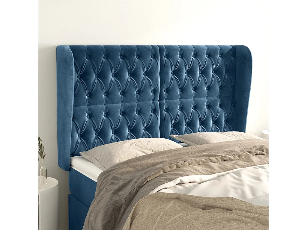 Tête de lit avec oreilles Bleu foncé 163x23x118/128 cm Velours