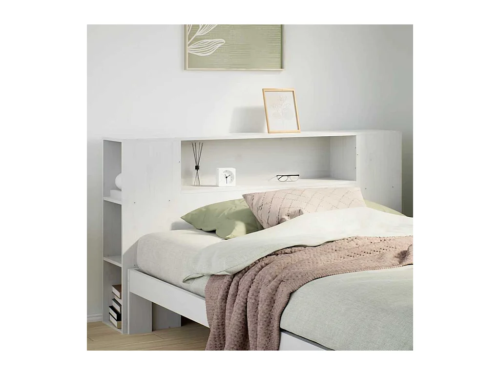 Cabecero blanco con almacenaje 135 cm madera maciza de pino