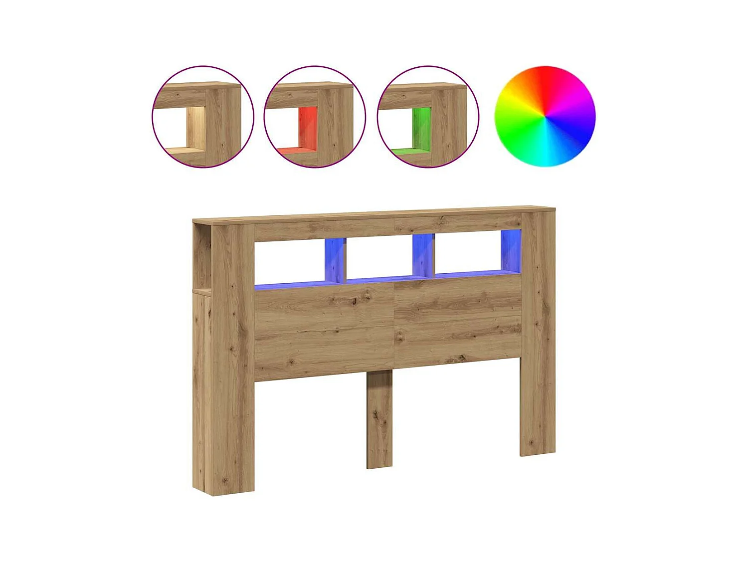 LED hoofdbord in handgemaakt eikenhout 160x18,5x103,5 cm