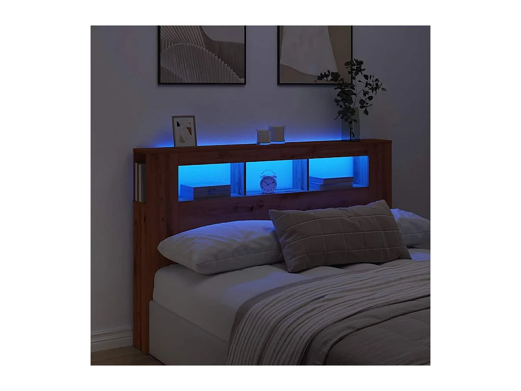 LED hoofdbord in handgemaakt eikenhout 160x18,5x103,5 cm