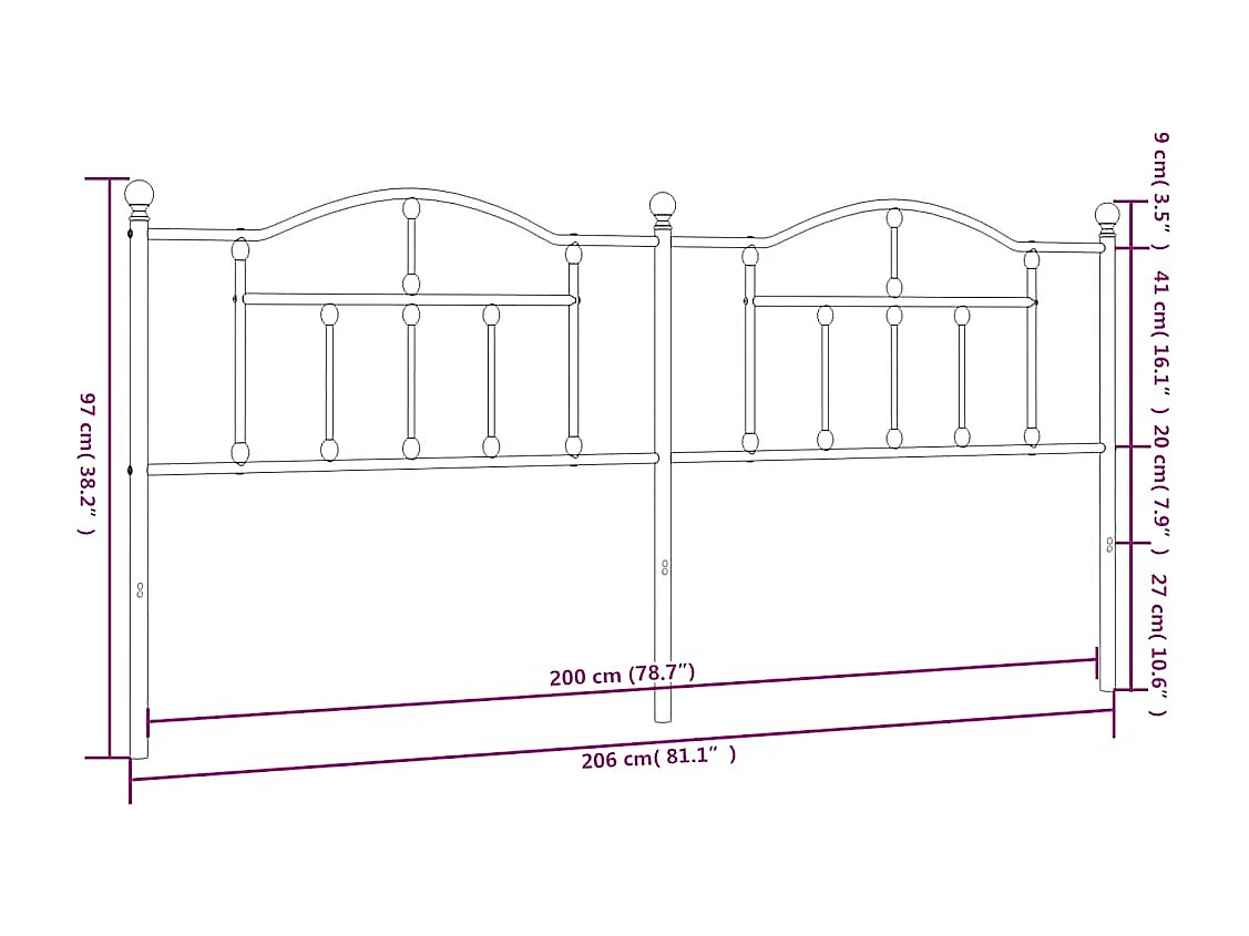 Tête de lit métal noir 200 cm