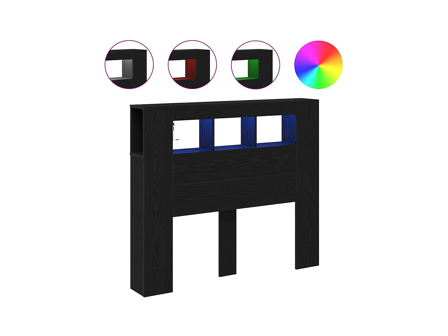 LED hoofdbord met plank Zwarte eik 120 x 18,5 x 103,5 cm