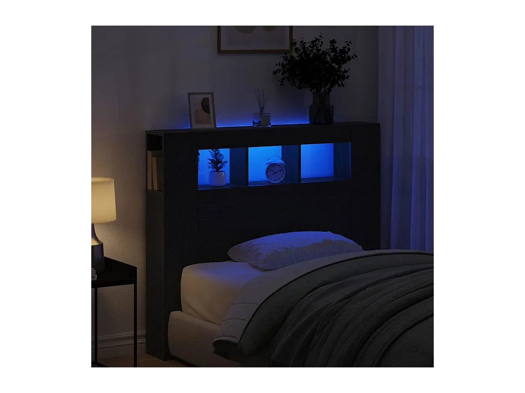 LED hoofdbord met plank Zwarte eik 120 x 18,5 x 103,5 cm