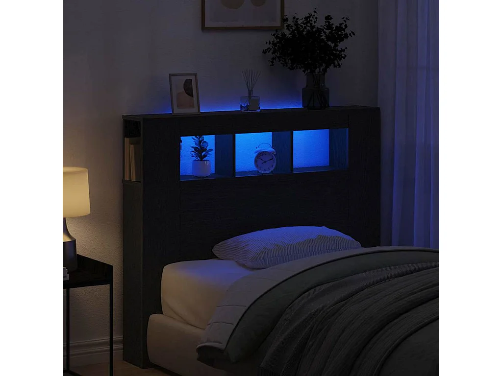 Tête de lit LED avec étagère Chêne noir 120 x 18.5 x 103.5 cm