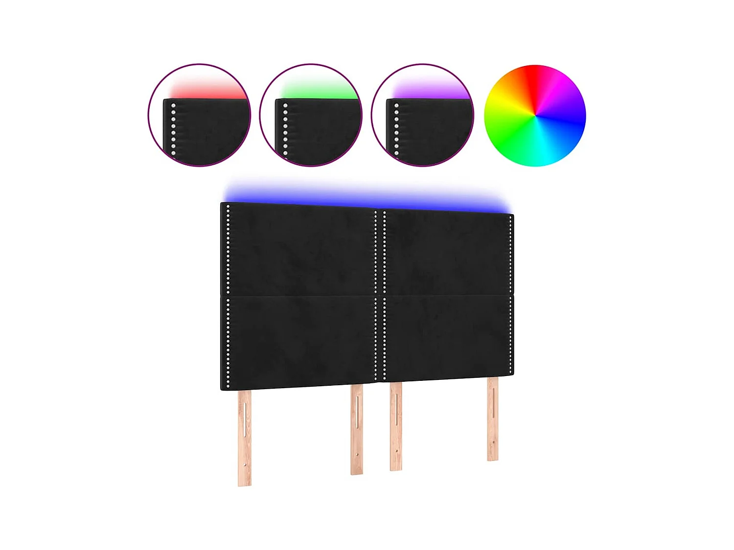 Testiera LED Nero 144x5x118/128 cm Velluto