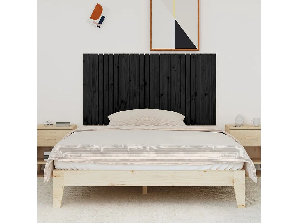 Tête de lit murale Noir 166x3x90 cm Bois massif de pin