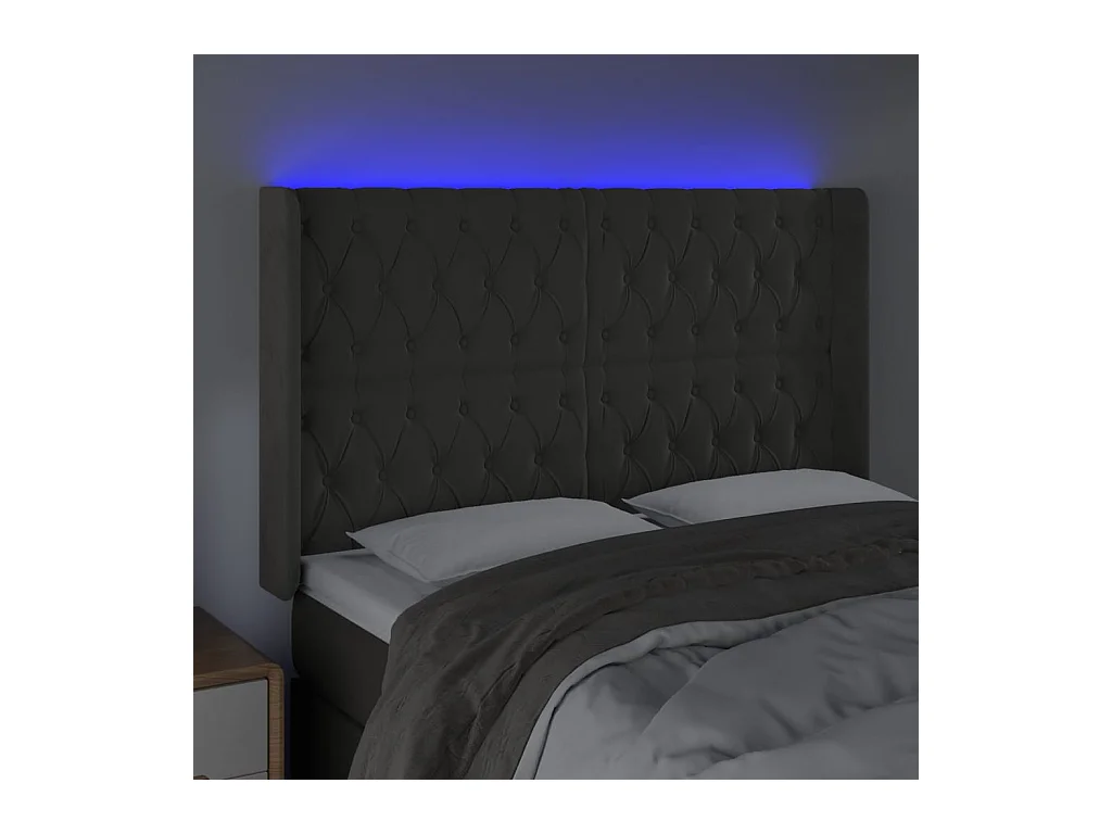 LED Hoofdbord Donkergrijs 147x16x118/128 cm Fluweel